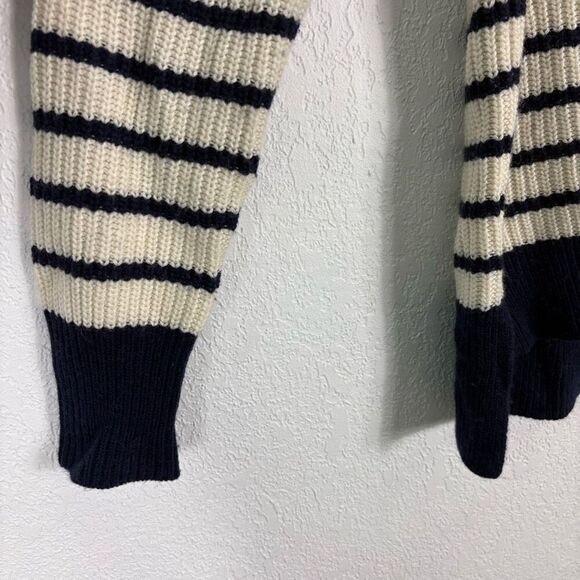 J. Crew Wool Cream & Navy Blue Striped Turtleneck Pullover Sweater Size M - Picture 5 of 11